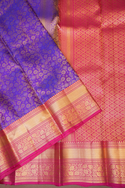 Royal Purple & Pink Pure Kanjivaram Silk Saree with Rich Gold Zari Weave|Silk Mark Certified