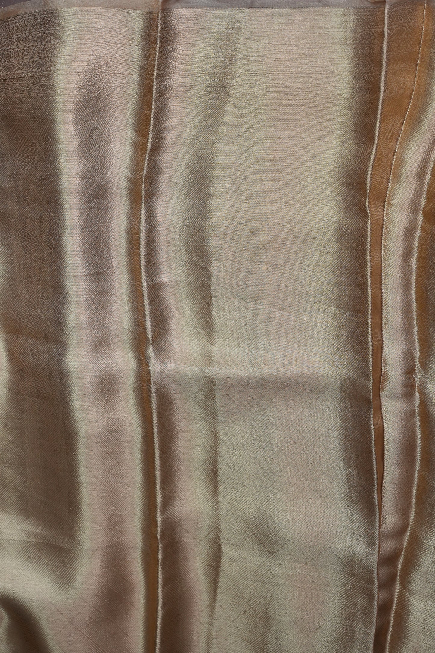 Pure Organza Tissue Banarasi Silk Saree – Champagne Gold | Silk Mark Certified