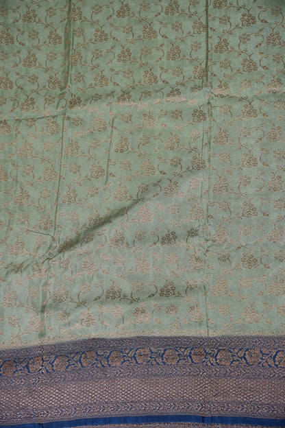 Khaddi Georgette Crepe Silk Saree with Antique Border – Blue Grey & Peacock Blue