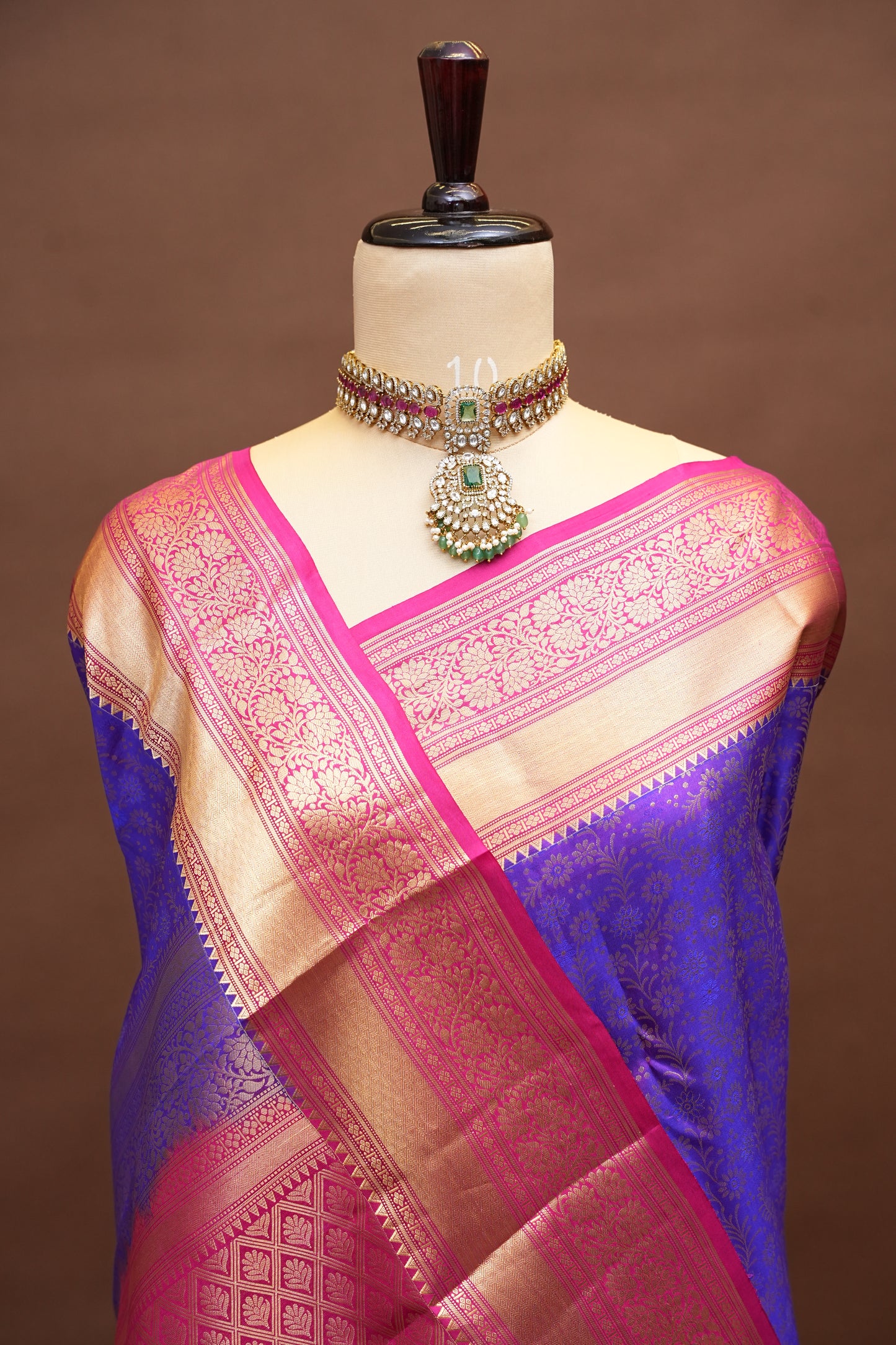 Royal Purple & Pink Pure Kanjivaram Silk Saree with Rich Gold Zari Weave|Silk Mark Certified