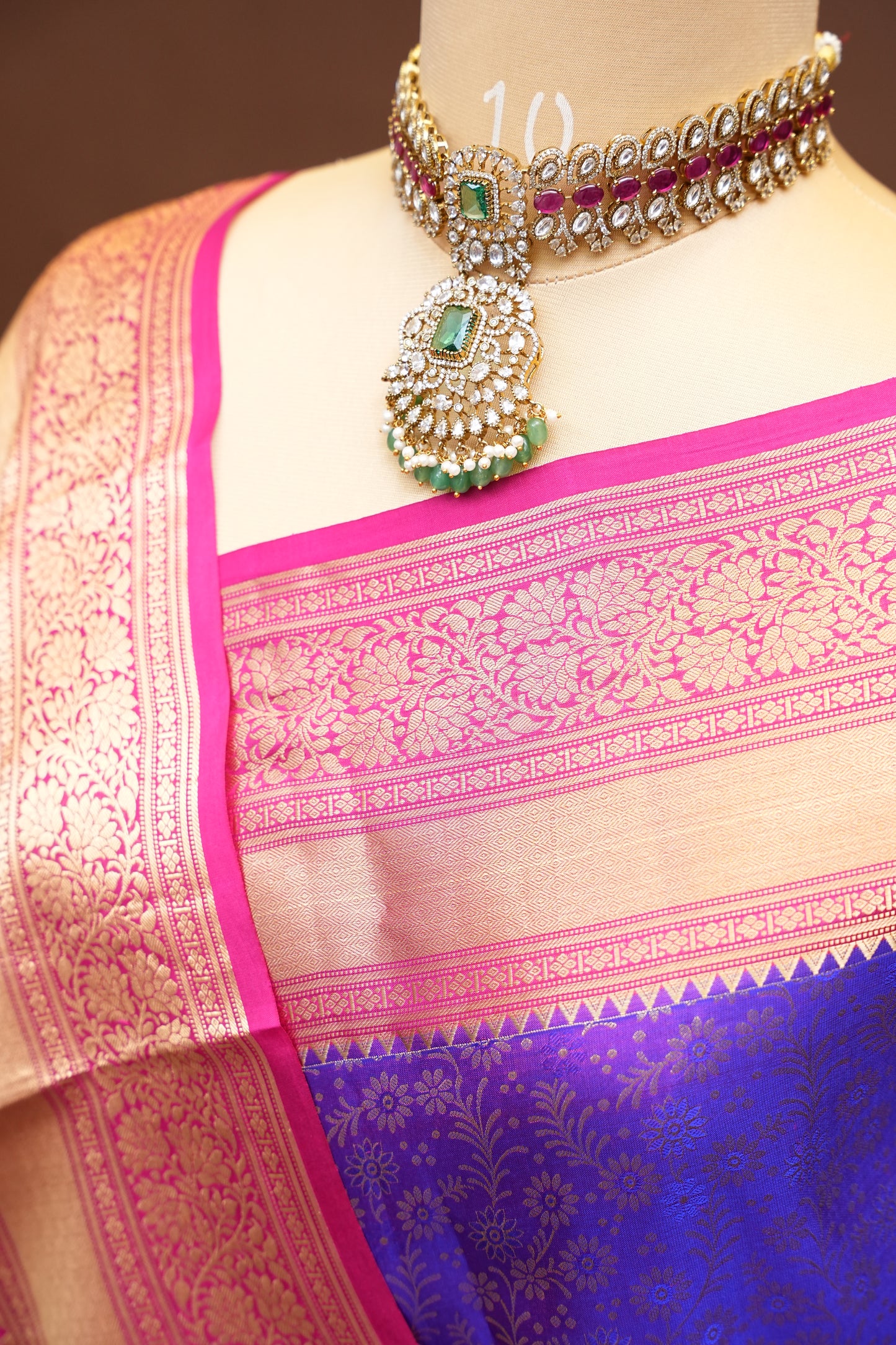 Royal Purple & Pink Pure Kanjivaram Silk Saree with Rich Gold Zari Weave|Silk Mark Certified