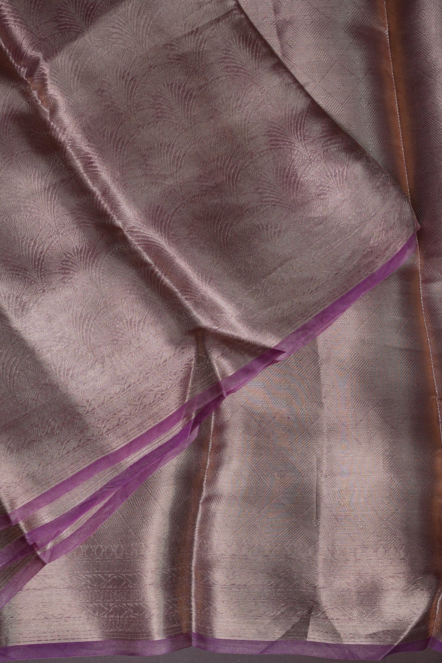 Pure Organza Tissue Banarasi Silk Saree – Onion Pink with Purple Border | Silk Mark Certified