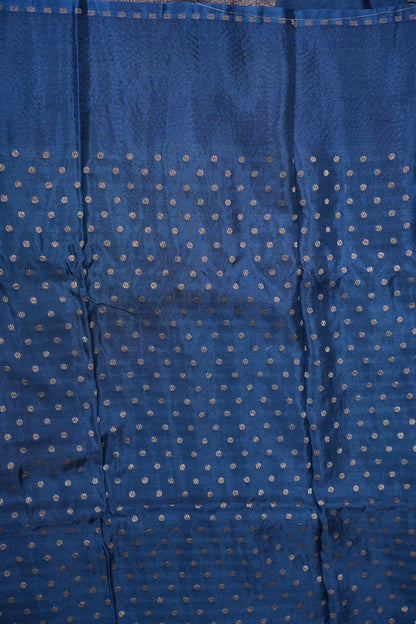 Khaddi Georgette Crepe Silk Saree with Antique Border – Blue Grey & Peacock Blue