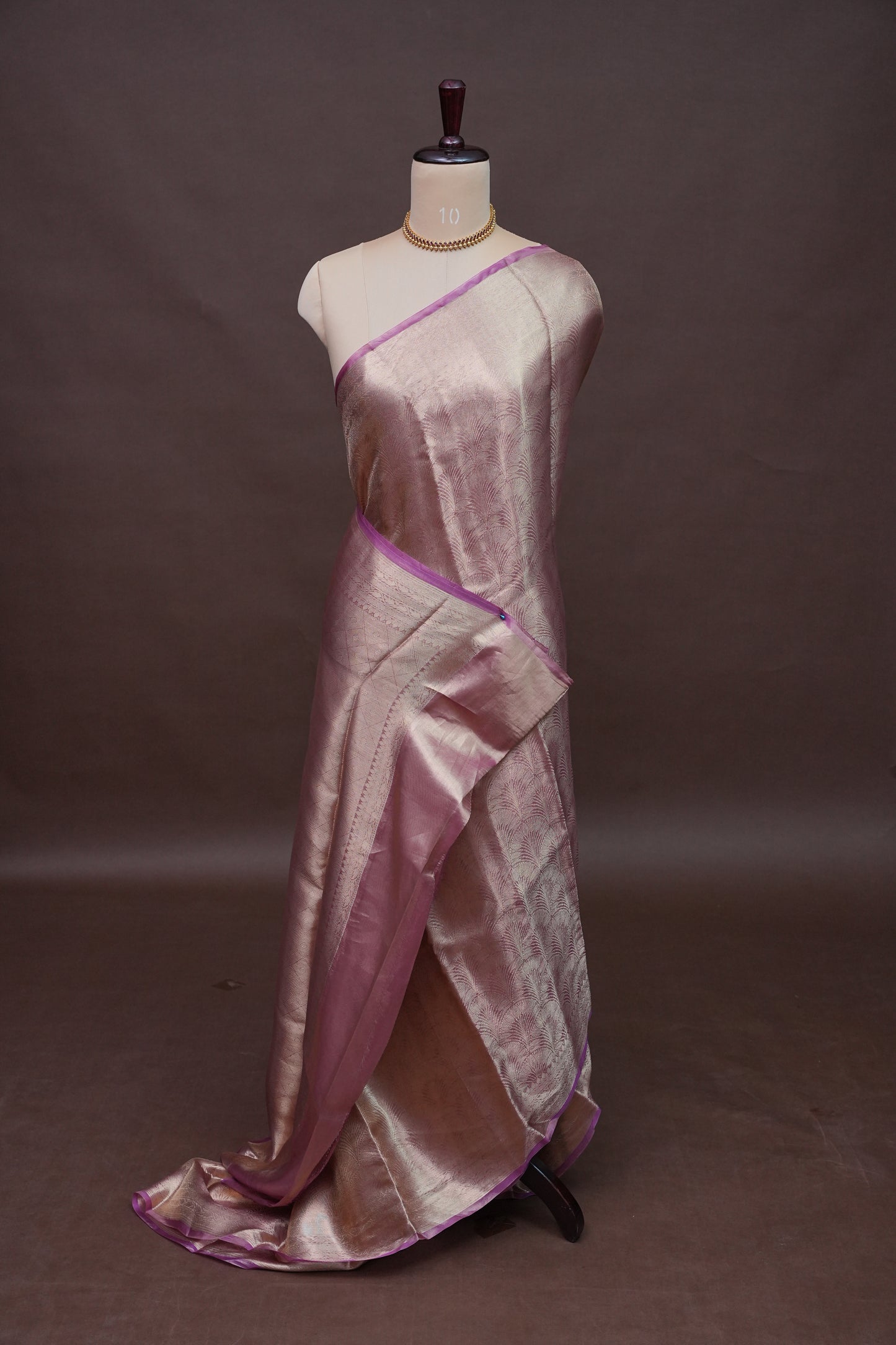 Pure Organza Tissue Banarasi Silk Saree – Onion Pink with Purple Border | Silk Mark Certified