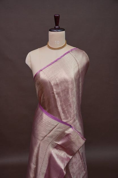 Pure Organza Tissue Banarasi Silk Saree – Onion Pink with Purple Border | Silk Mark Certified