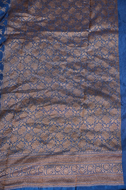 Khaddi Georgette Crepe Silk Saree with Antique Border – Peacock Blue