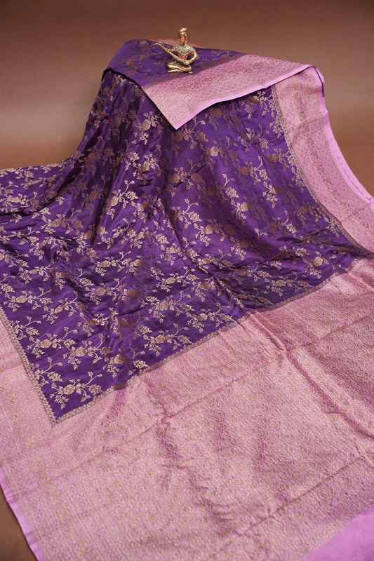 Khaddi Georgette Crepe Silk Saree with Antique Border – Purple & Pink