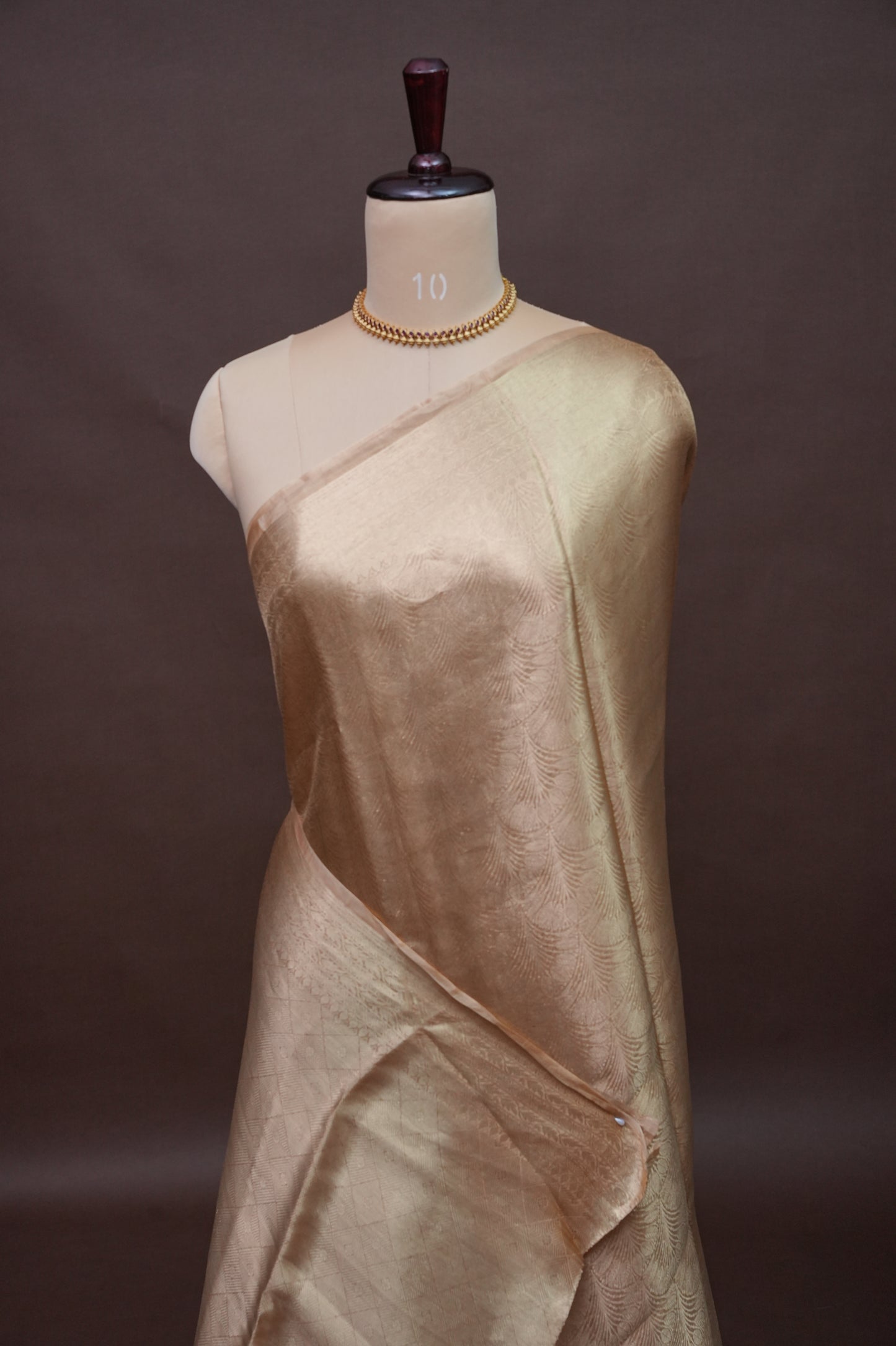 Pure Organza Tissue Banarasi Silk Saree – Champagne Gold | Silk Mark Certified
