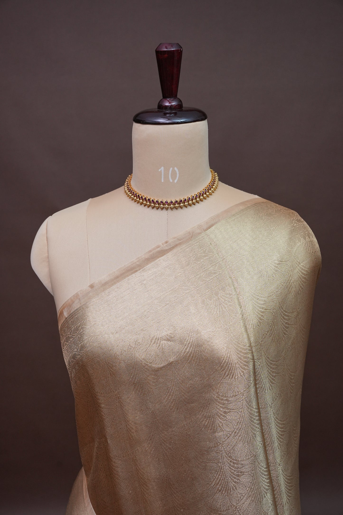 Pure Organza Tissue Banarasi Silk Saree – Champagne Gold | Silk Mark Certified
