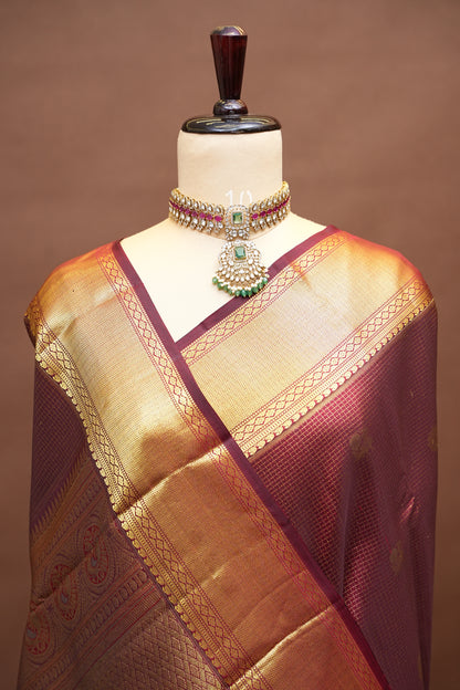 Bridal Maroon Pure Kanchivaram Silk Saree with Rich Zari Weave|Silk Mark Certified