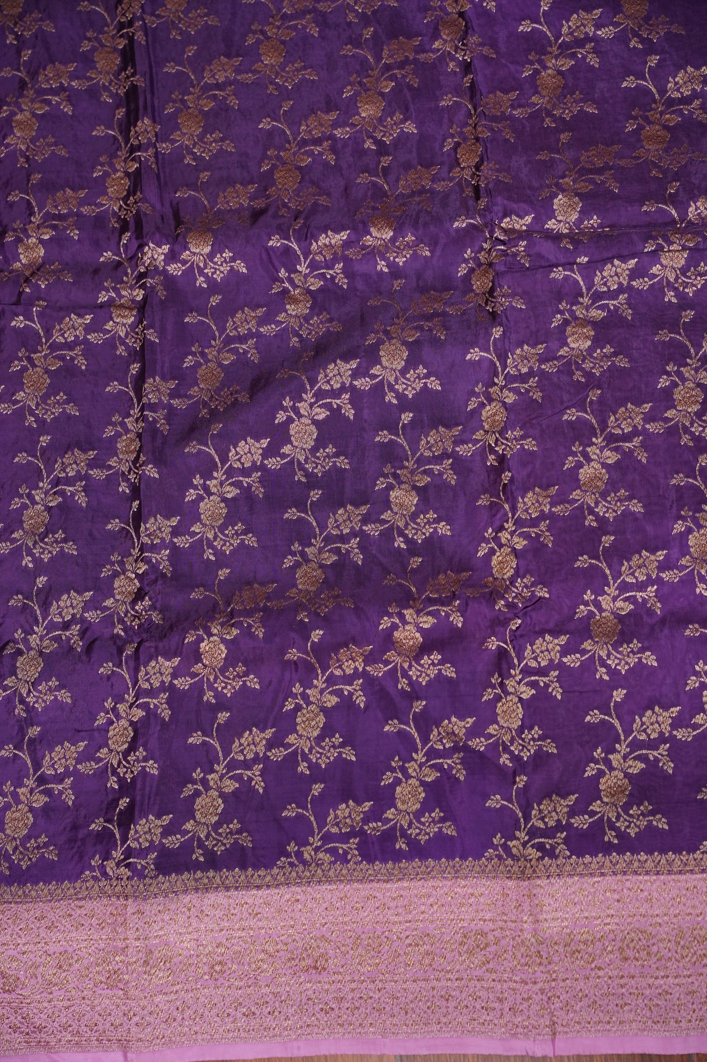 Khaddi Georgette Crepe Silk Saree with Antique Border – Purple & Pink