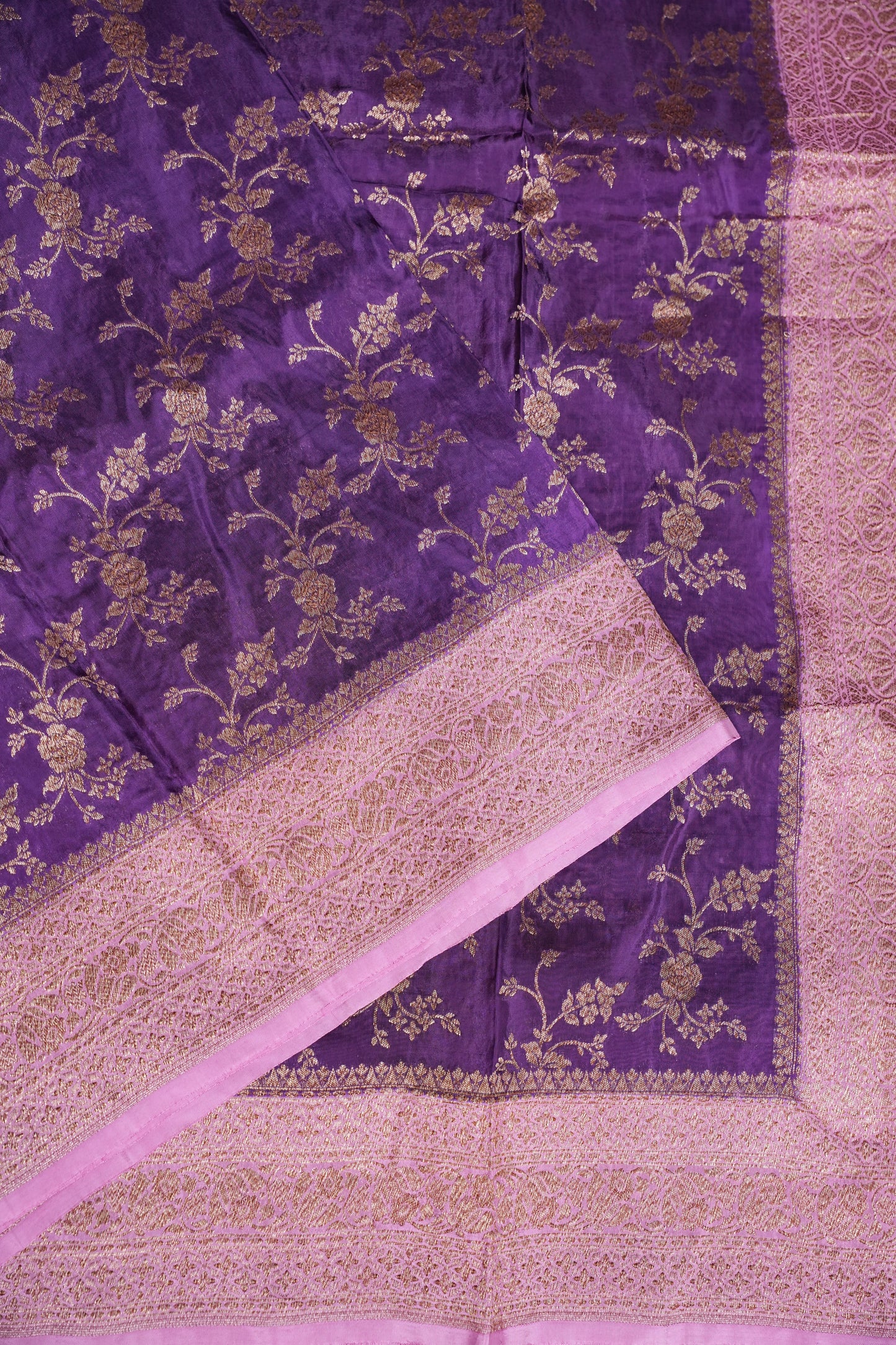 Khaddi Georgette Crepe Silk Saree with Antique Border – Purple & Pink