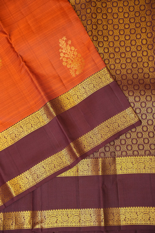Pure Kanchivaram Silk Saree with Rich Gold Zari Weave - Rust Orange & Maroon