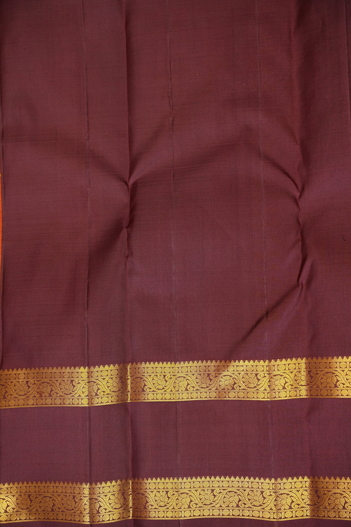 Rust Orange & Maroon Pure Kanchivaram Silk Saree with Rich Gold Zari Weave|Silk Mark Certified.