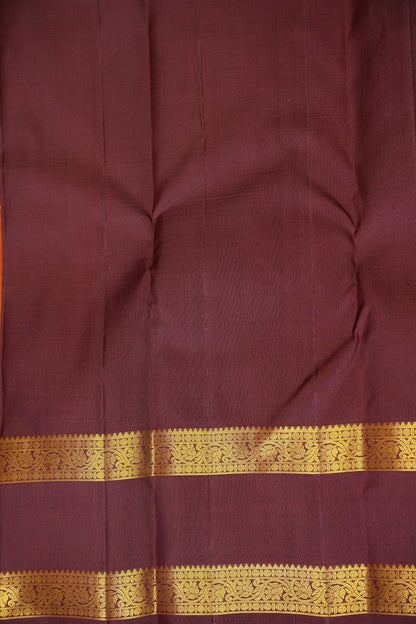 Rust Orange & Maroon Pure Kanchivaram Silk Saree with Rich Gold Zari Weave|Silk Mark Certified.