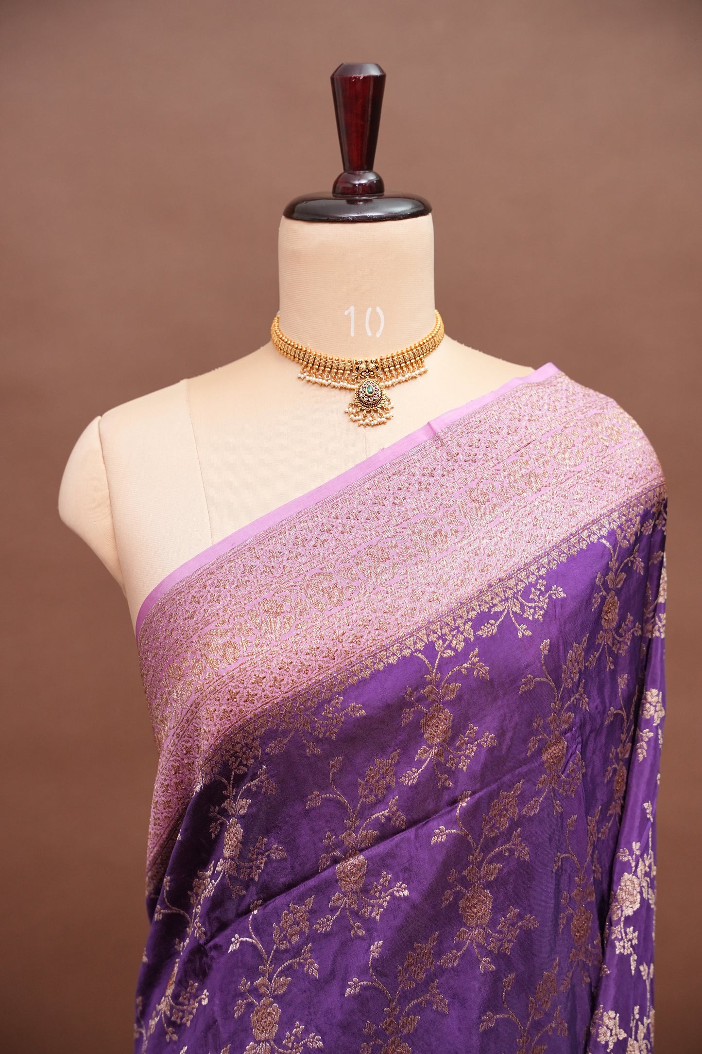 Khaddi Georgette Crepe Silk Saree with Antique Border – Purple & Pink
