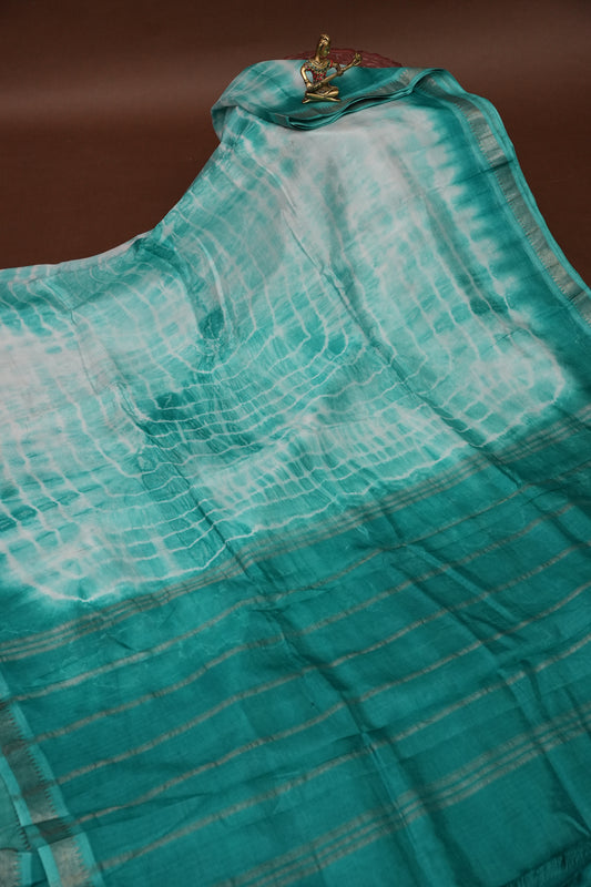 Mangalagiri Silk Shibori Tie & Dye Saree - Aqua Teal