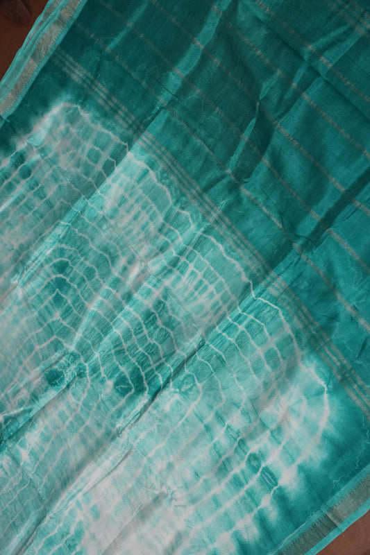 Mangalagiri Silk Shibori Tie & Dye Saree - Aqua Teal