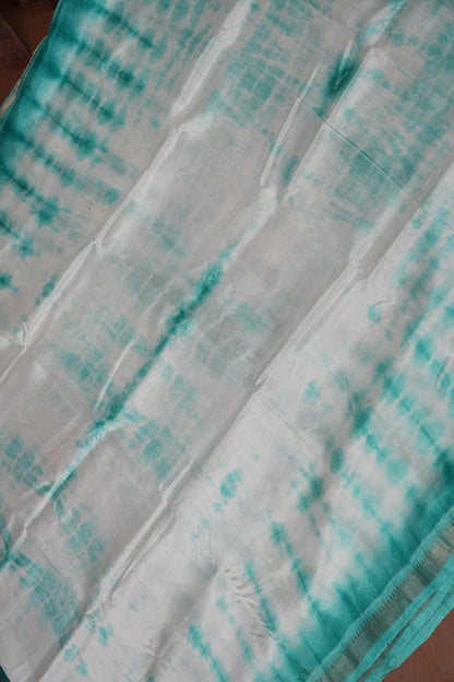 Mangalagiri Silk Shibori Tie & Dye Saree - Aqua Teal