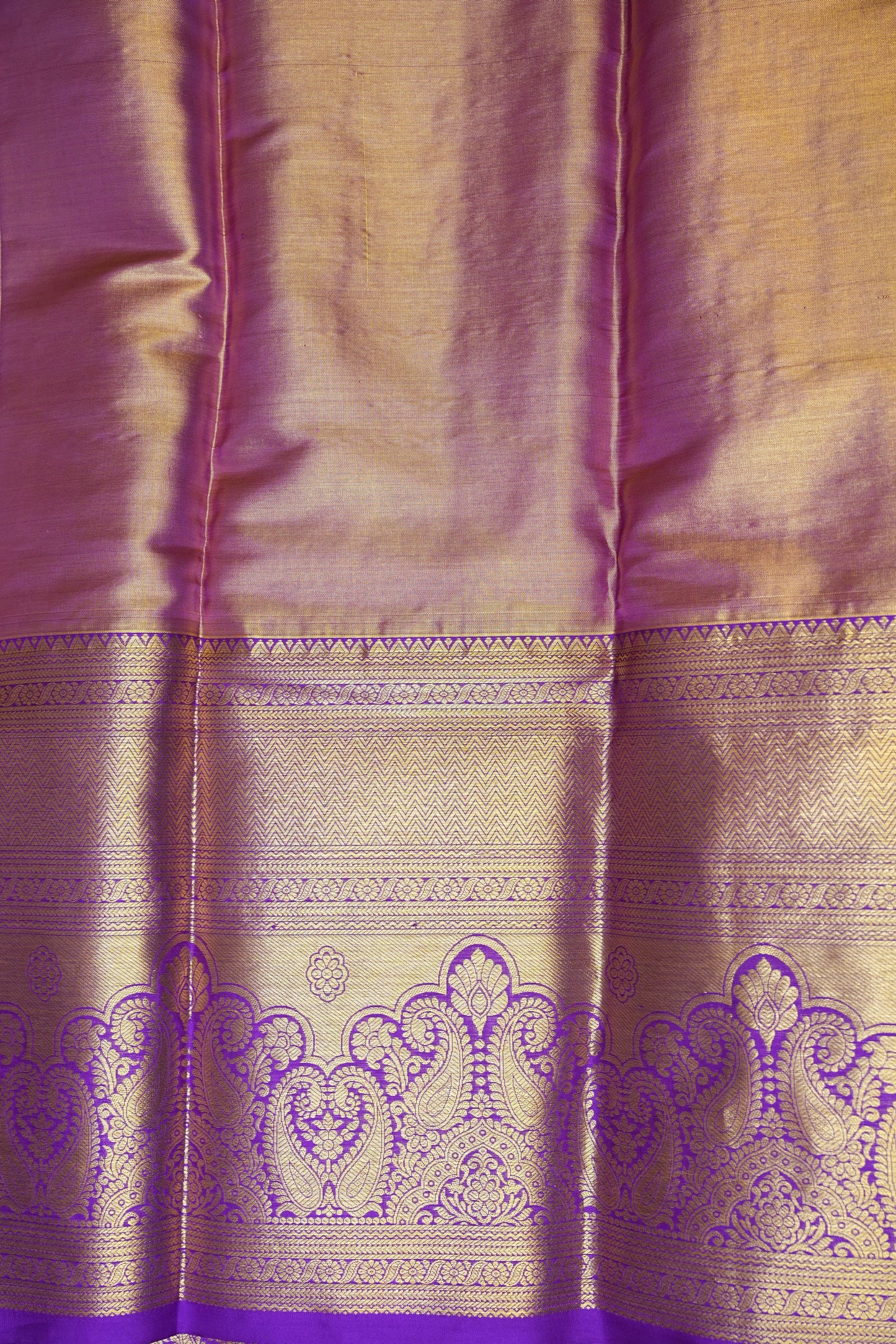 Gold Beige & Purple Pure Tissue Kanchipuram Silk Saree|Silk Mark Certified