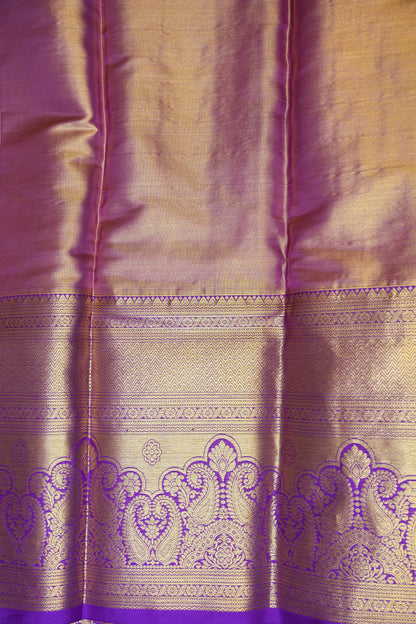 Gold Beige & Purple Pure Tissue Kanchipuram Silk Saree|Silk Mark Certified