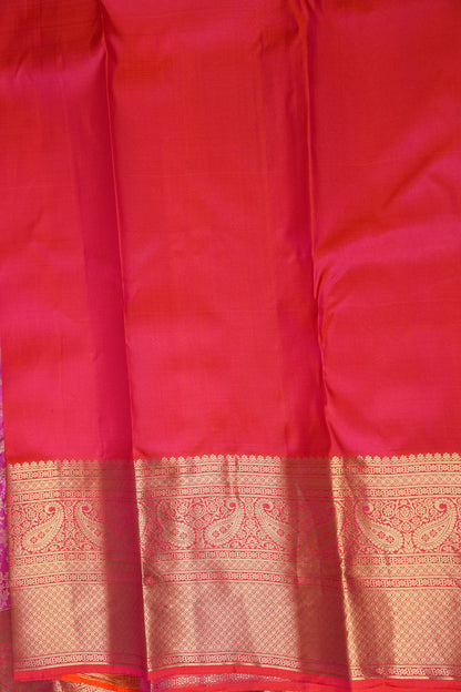 Pure Kanchivaram Silk Saree with Rich Gold Zari Weave - Candy Pink & Orange