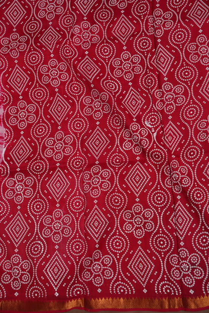 Mangalagiri Silk Shibori Tie & Dye Saree - Red & Ivory White