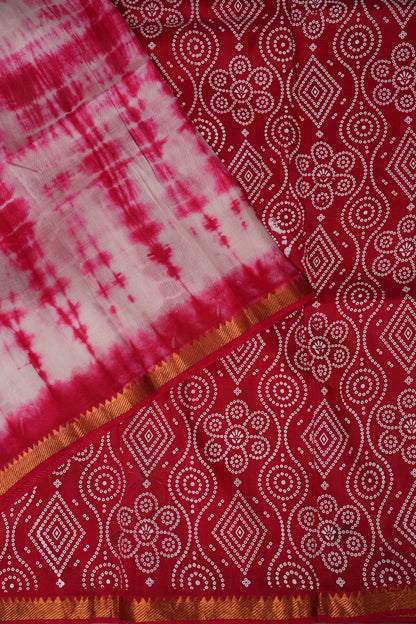 Mangalagiri Silk Shibori Tie & Dye Saree - Red & Ivory White