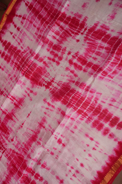 Mangalagiri Silk Shibori Tie & Dye Saree - Red & Ivory White