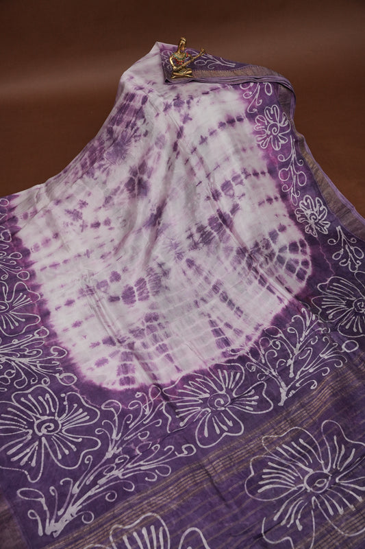 Mangalagiri Silk Shibori Tie & Dye Saree - Lavender