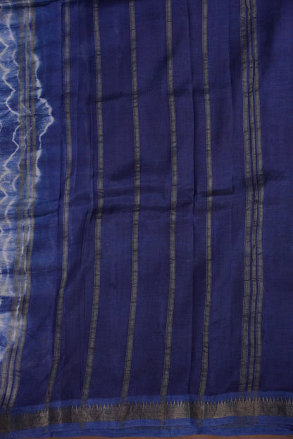 Mangalagiri Silk Shibori Tie & Dye Saree - Indigo Blue & Ivory