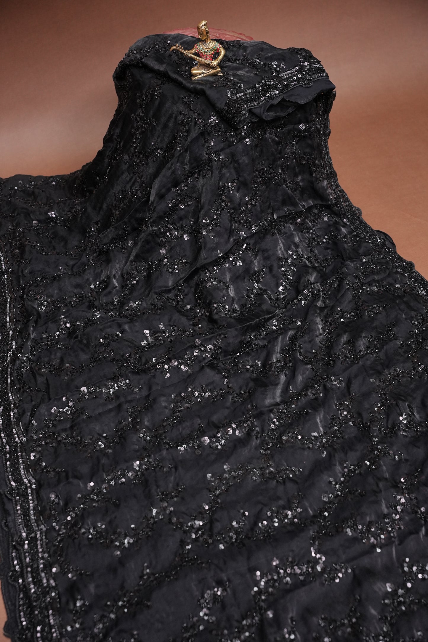 Midnight Black Sequin Embroidered Party Wear Saree|Subarnam's Exclusive