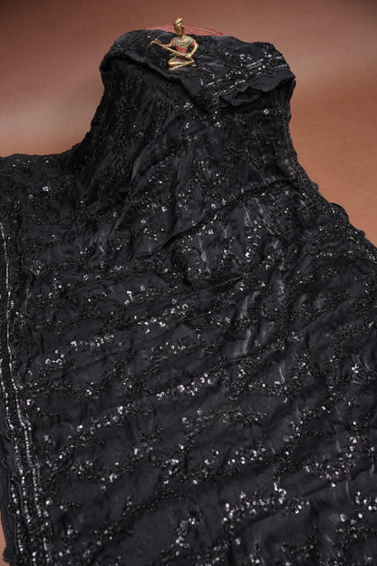 Midnight Black Sequin Embroidered Party Wear Saree|Subarnam's Exclusive