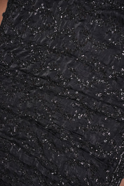 Midnight Black Sequin Embroidered Party Wear Saree|Subarnam's Exclusive