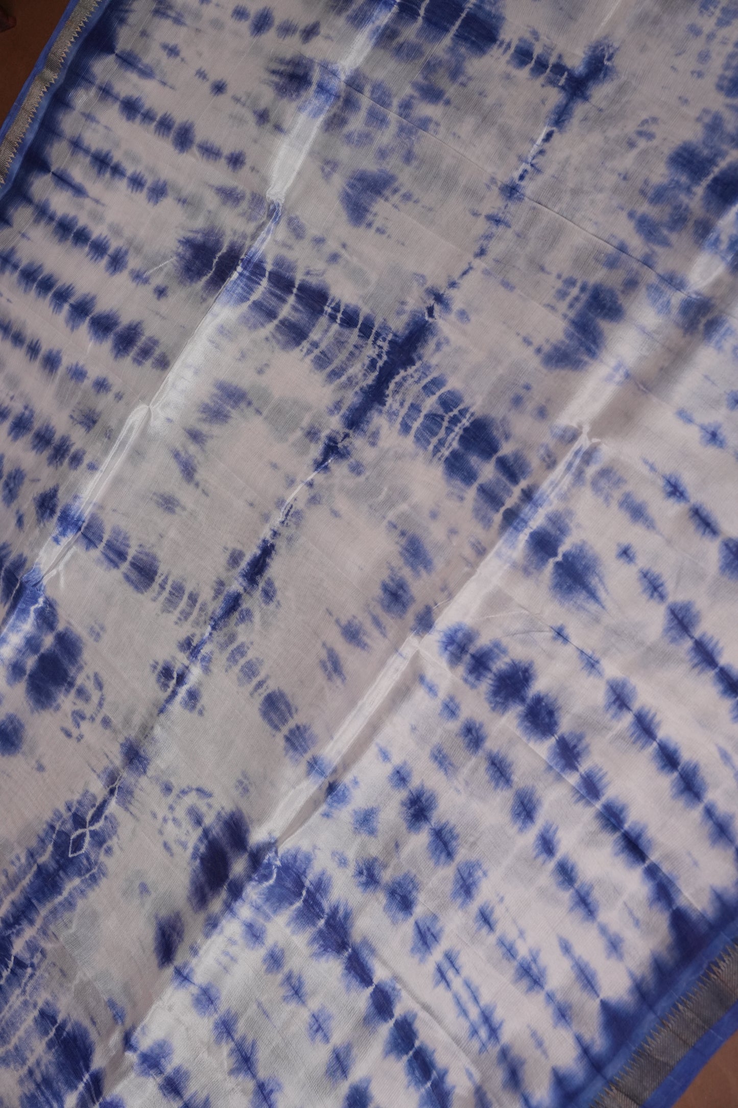 Mangalagiri Silk Shibori Tie & Dye Saree - Indigo Blue & Ivory
