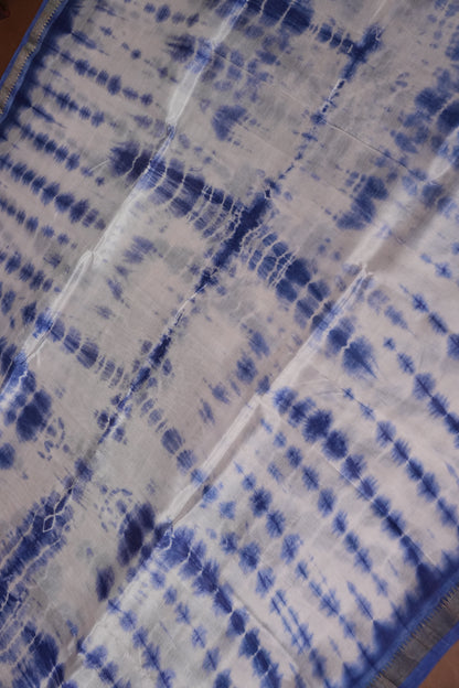 Mangalagiri Silk Shibori Tie & Dye Saree - Indigo Blue & Ivory