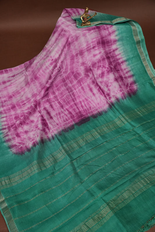 Mangalagiri Silk Shibori Tie & Dye Saree - Teal Green & Magenta