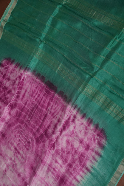 Mangalagiri Silk Shibori Tie & Dye Saree - Teal Green & Magenta