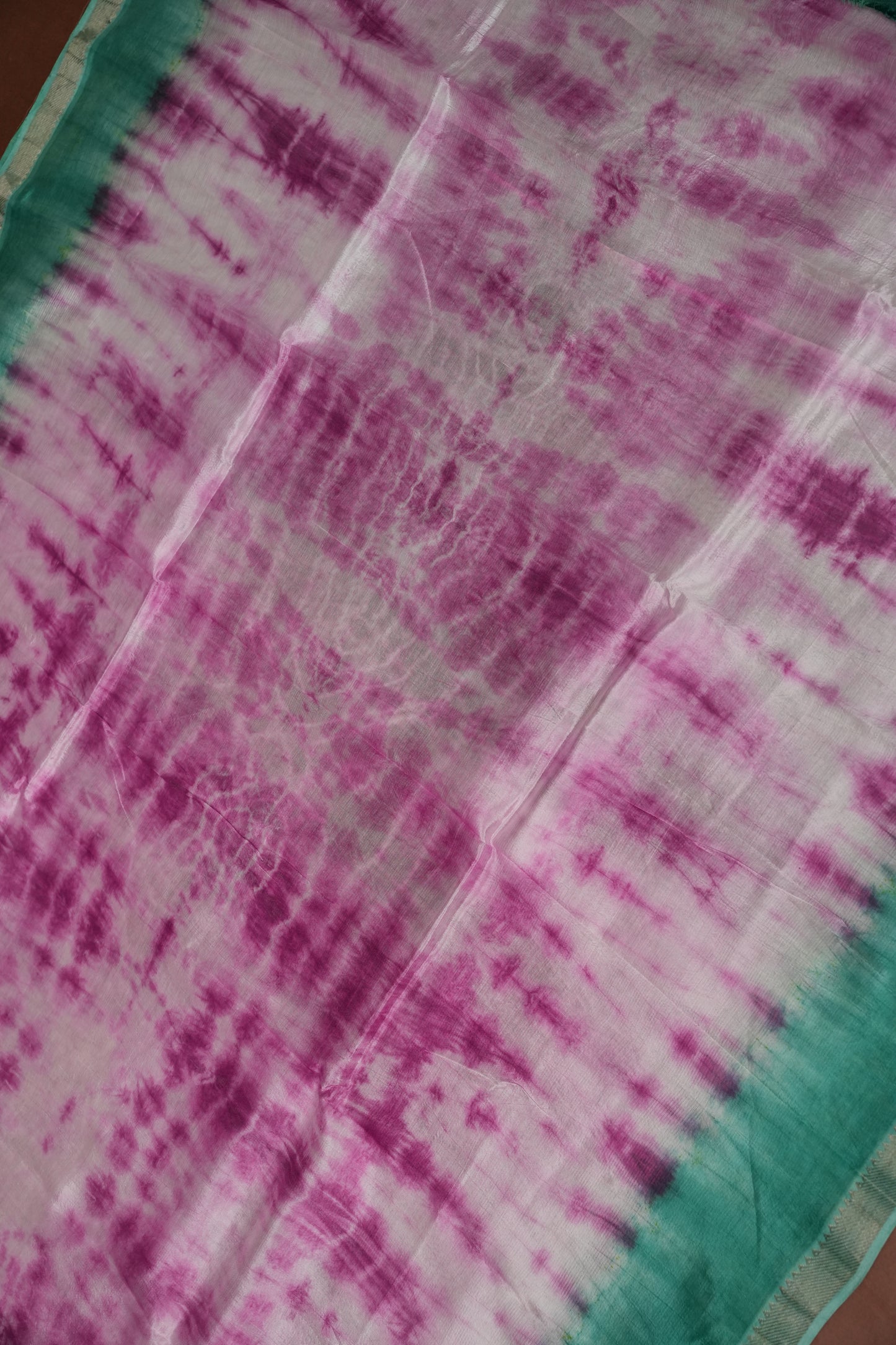 Mangalagiri Silk Shibori Tie & Dye Saree - Teal Green & Magenta