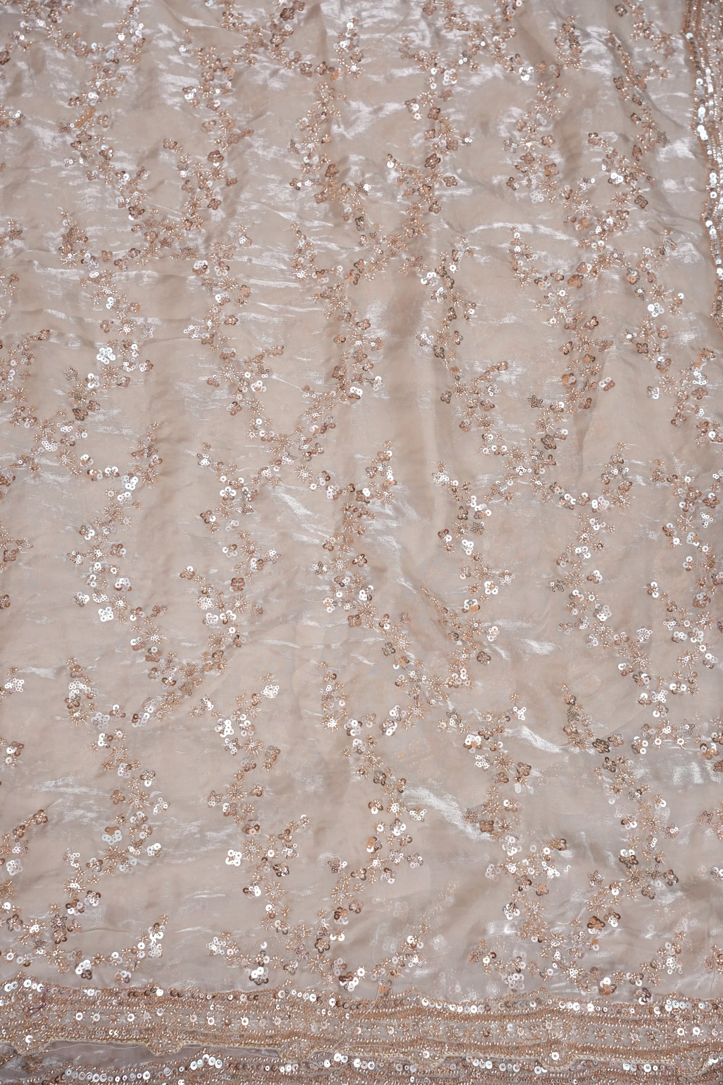 Champagne Blush Sequin Embroidered Party Wear Saree|Subarnam's Exclusive