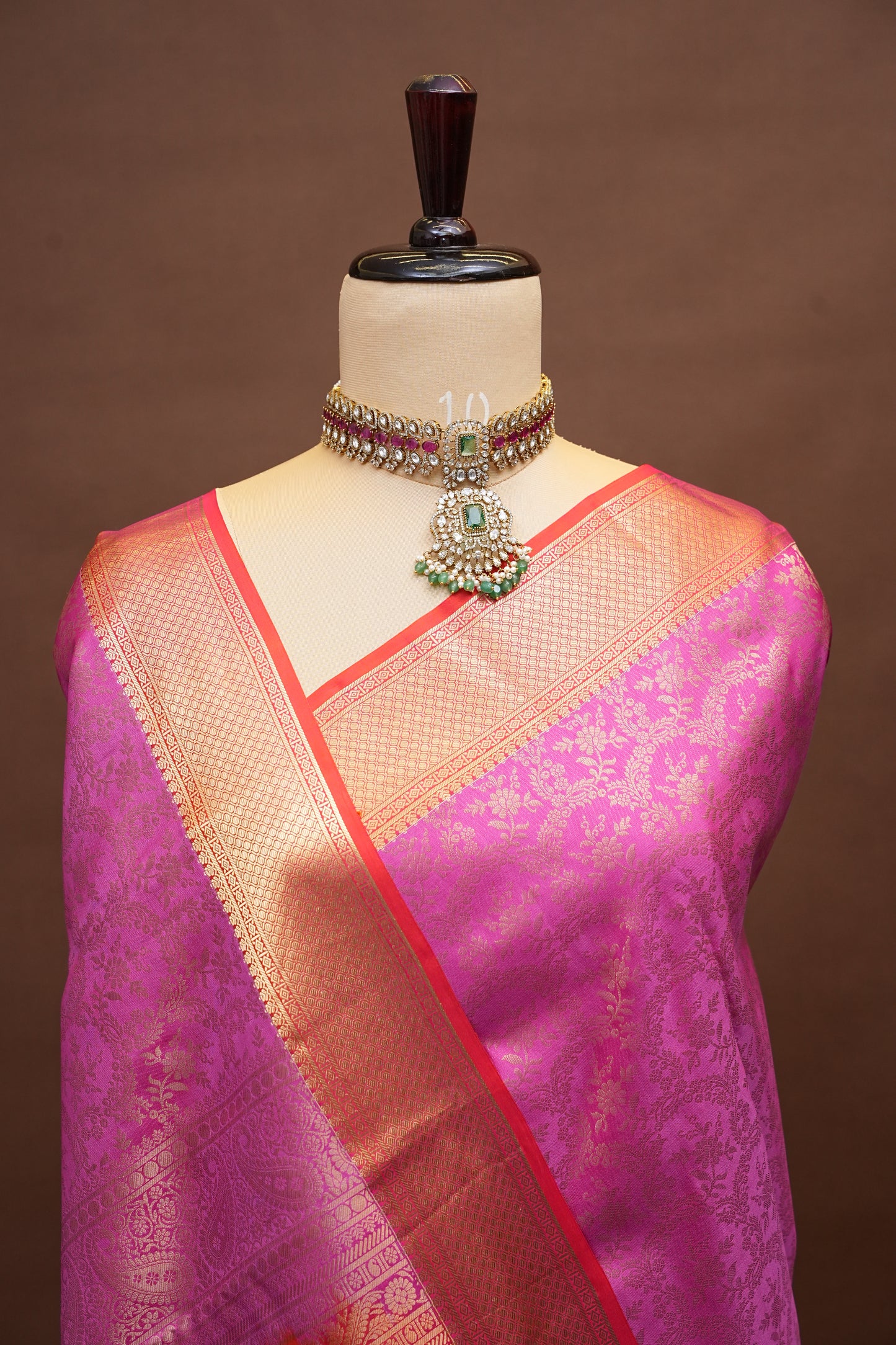 Pure Kanchivaram Silk Saree with Rich Gold Zari Weave - Candy Pink & Orange
