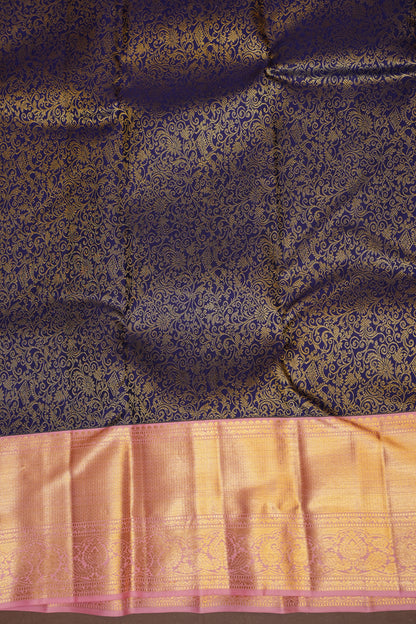 Navy Blue & Blush Pink Pure Kanchivaram Silk Saree with Rich 2 Gram Gold Zari Weave|Silk Mark Certified