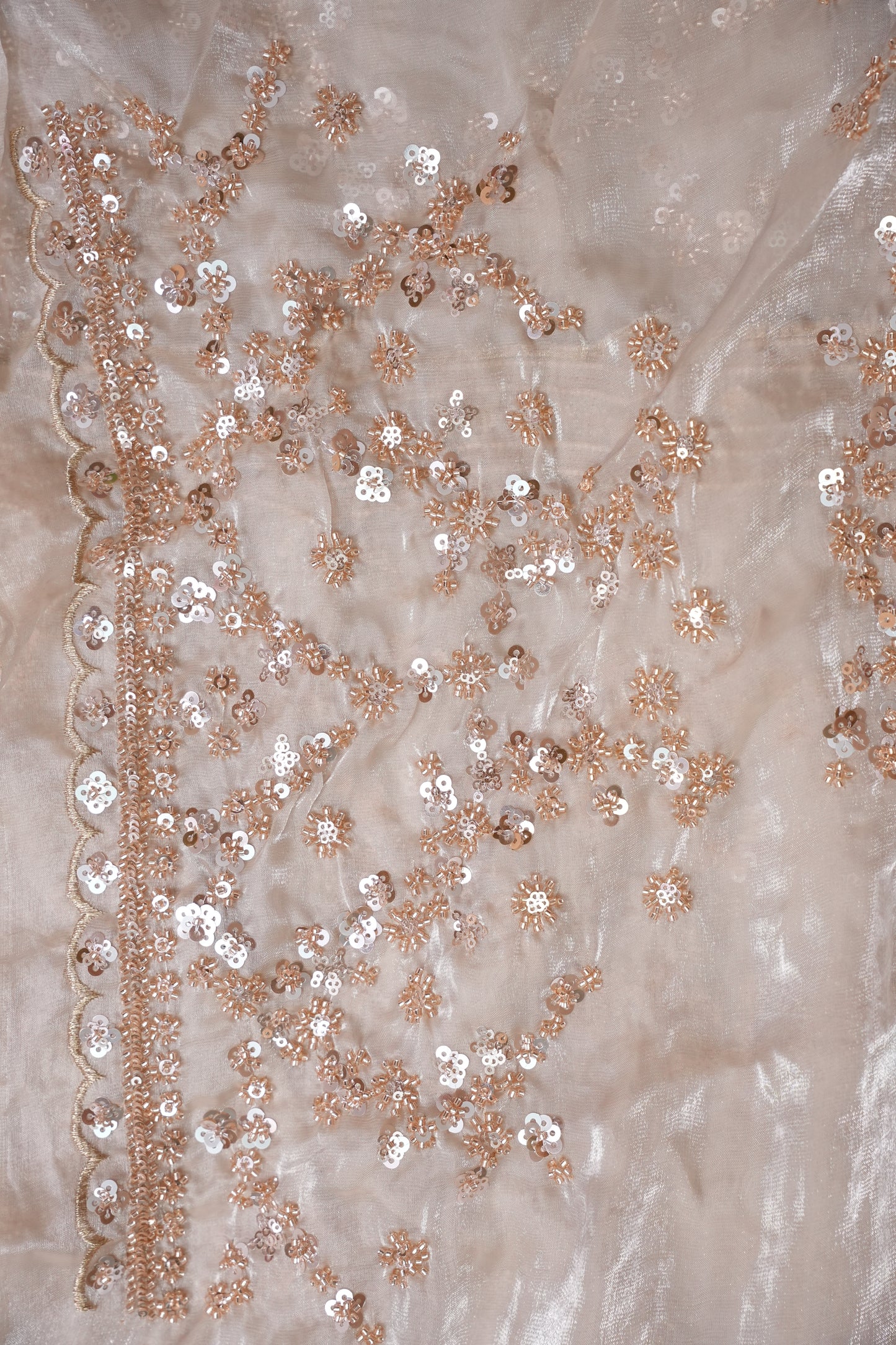 Champagne Blush Sequin Embroidered Party Wear Saree|Subarnam's Exclusive