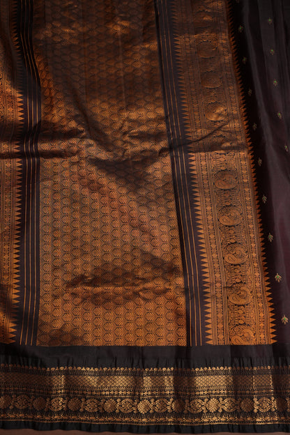 Pure Gadwal Silk Saree - Orange and Black