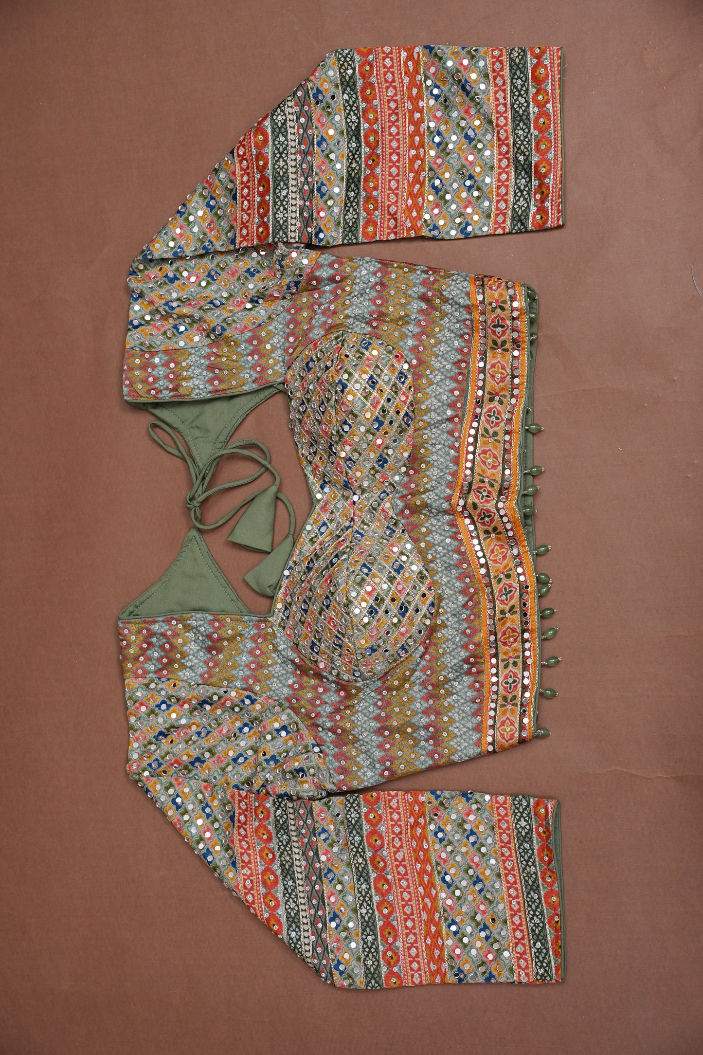 Multicolour Mirror Work Party Wear Saree with Designer Blouse