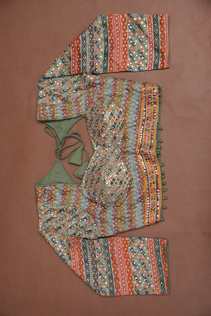 Multicolour Mirror Work Party Wear Saree with Designer Blouse