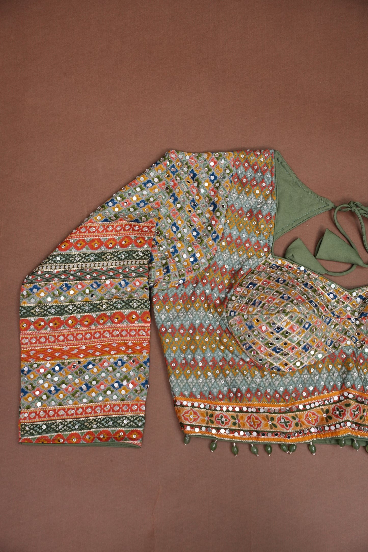 Multicolour Mirror Work Party Wear Saree with Designer Blouse