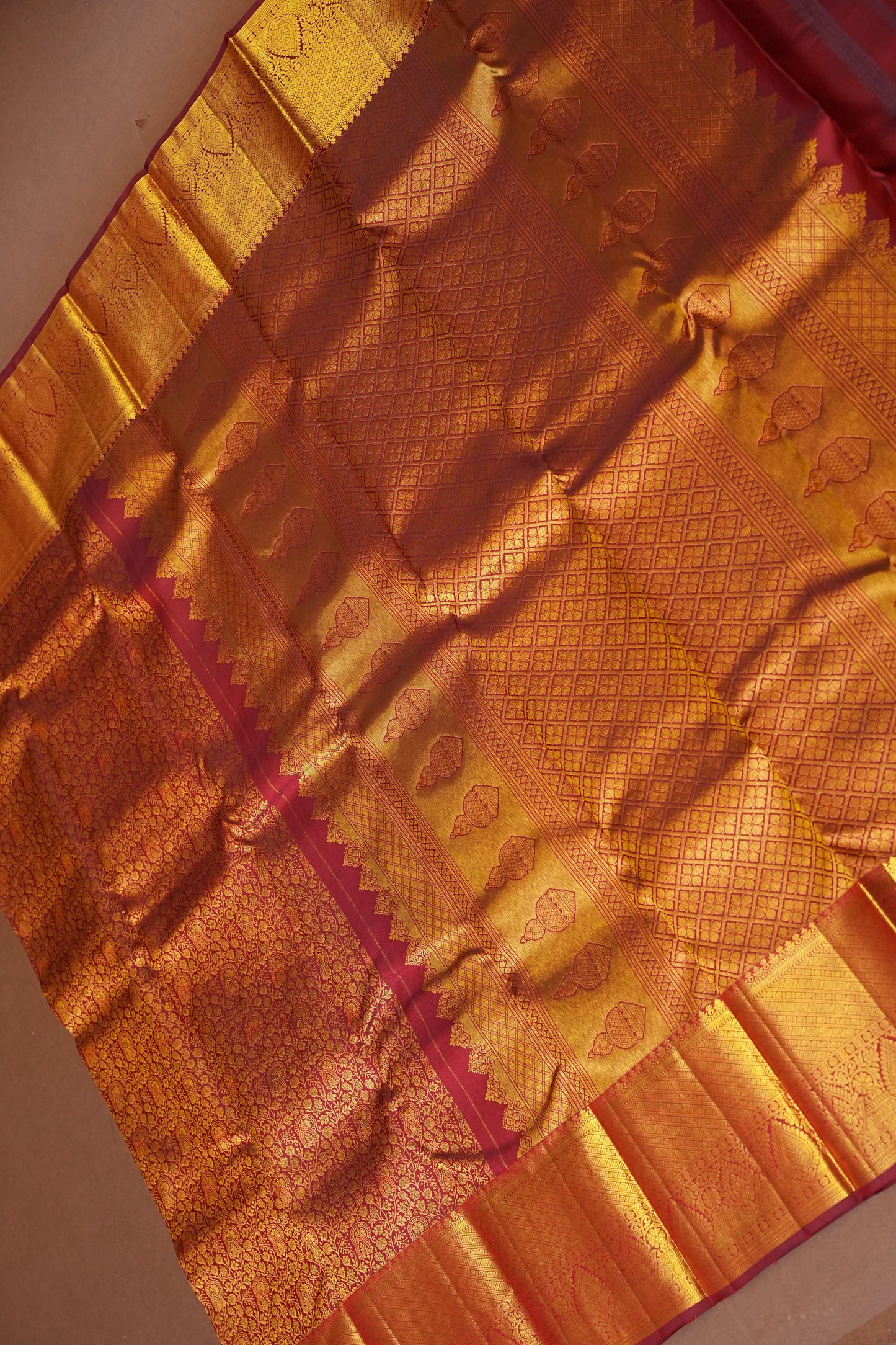 Bridal Maroon Brocade Pure Kanchivaram Silk Saree with Rich Zari Weave|Silk Mark Certified.