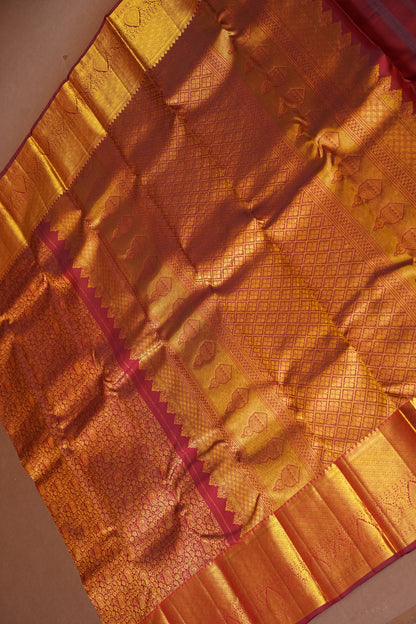 Bridal Maroon Brocade Pure Kanchivaram Silk Saree with Rich Zari Weave|Silk Mark Certified.