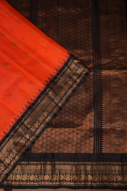 Pure Gadwal Silk Saree - Orange and Black